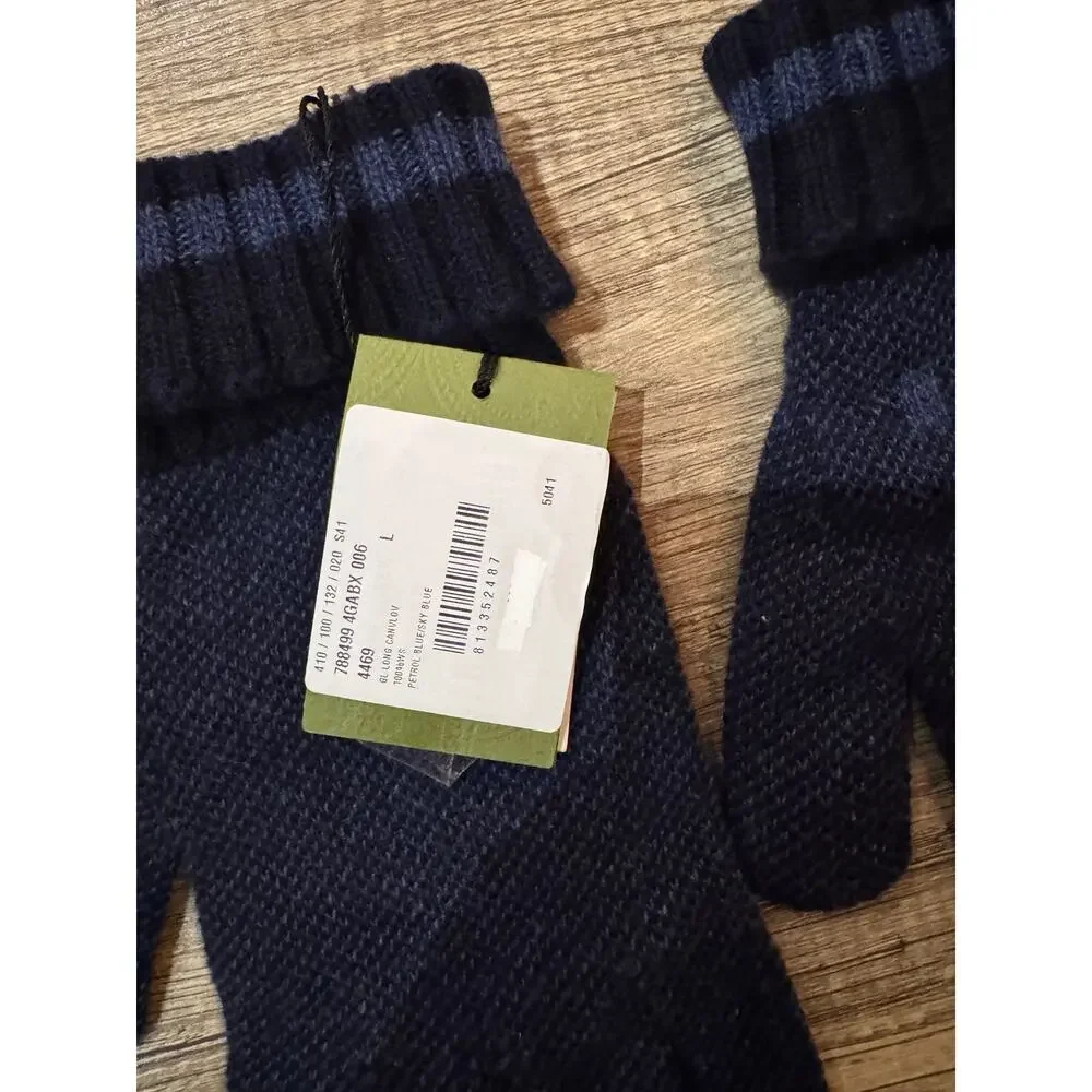 GUCCI Blue Logo-Jacquard Cashmere Gloves NWT size large